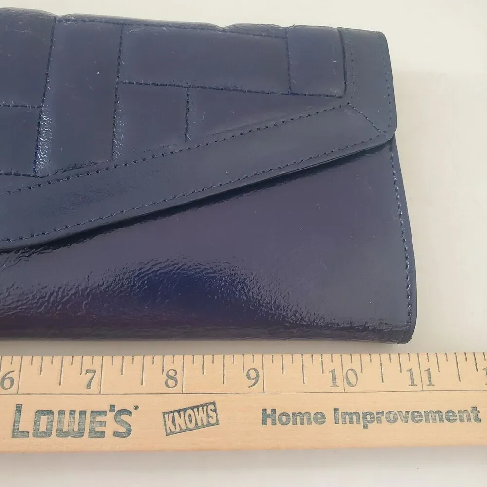 Hobo International Navy Blue Patent Leather Quilted Clutch Wallet Wristlet Organ
